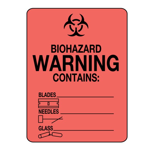 Label, Biohazard Contains: Blades/Needles/Glass label 3" x 2-1/4"